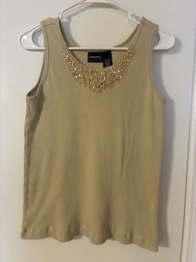 Bobbie Brooks Embellished Ribbed Tank Top in Light Beige